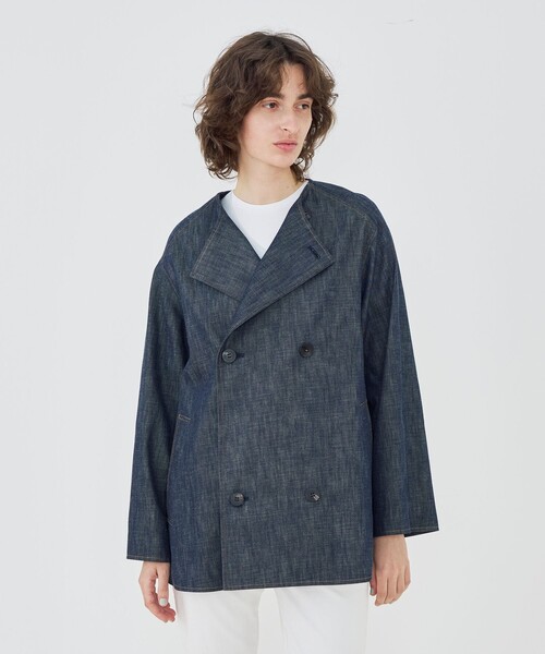 GALERIE VIE（ギャルリー ヴィー）の「【WEB先行予約】ステイブルーデニム カラーレストレンチコート（ノーカラーコート・レディース・ブルー・FREE）」の4枚目の写真