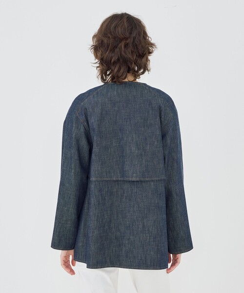 GALERIE VIE（ギャルリー ヴィー）の「【WEB先行予約】ステイブルーデニム カラーレストレンチコート（ノーカラーコート・レディース・ブルー・FREE）」の6枚目の写真