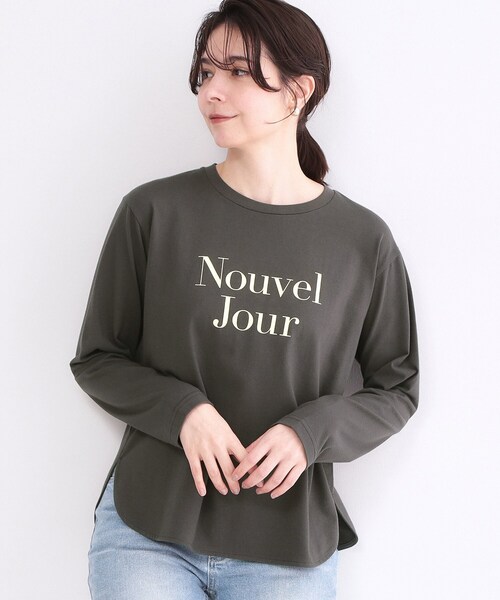 OPAQUE.CLIP(オペークドットクリップ)の「ロゴプリントロングTシャツ【洗濯機OK】(Tシャツ/カットソー・レディース・チャコールグレー/ホワイト・00)」の1枚目の写真