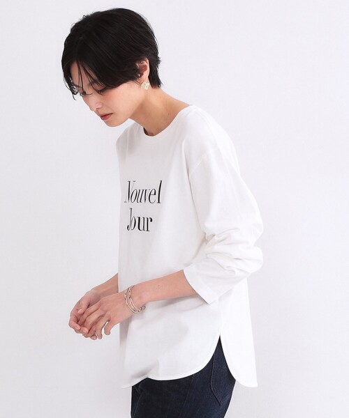 OPAQUE.CLIP(オペークドットクリップ)の「ロゴプリントロングTシャツ【洗濯機OK】(Tシャツ/カットソー・レディース・チャコールグレー/ホワイト・00)」の3枚目の写真