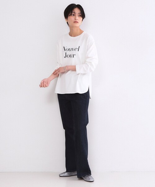 OPAQUE.CLIP(オペークドットクリップ)の「ロゴプリントロングTシャツ【洗濯機OK】(Tシャツ/カットソー・レディース・チャコールグレー/ホワイト・00)」の4枚目の写真
