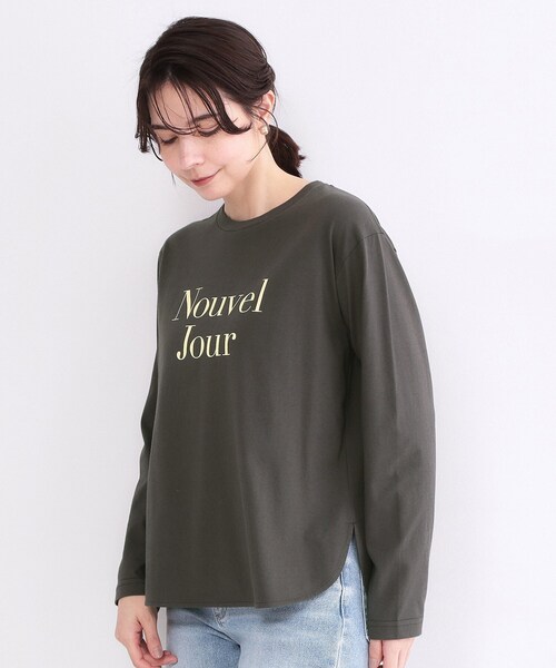 OPAQUE.CLIP(オペークドットクリップ)の「ロゴプリントロングTシャツ【洗濯機OK】(Tシャツ/カットソー・レディース・チャコールグレー/ホワイト・00)」の7枚目の写真