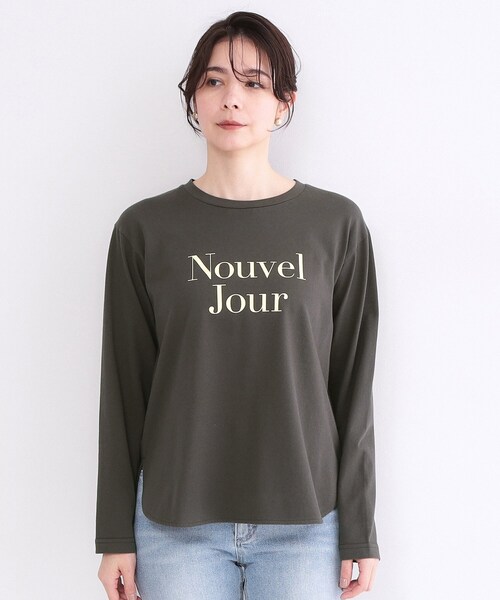 OPAQUE.CLIP(オペークドットクリップ)の「ロゴプリントロングTシャツ【洗濯機OK】(Tシャツ/カットソー・レディース・チャコールグレー/ホワイト・00)」の11枚目の写真