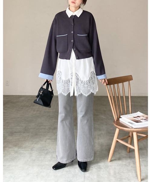 She's Closet(シーズクローゼット)の「長袖 裾レースドッキング ロングシャツ ブラウス(シャツ/ブラウス・レディース・ホワイト/ブラック・FREE)」の14枚目の写真