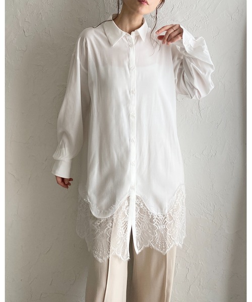 She's Closet(シーズクローゼット)の「長袖 裾レースドッキング ロングシャツ ブラウス(シャツ/ブラウス・レディース・ホワイト/ブラック・FREE)」の15枚目の写真