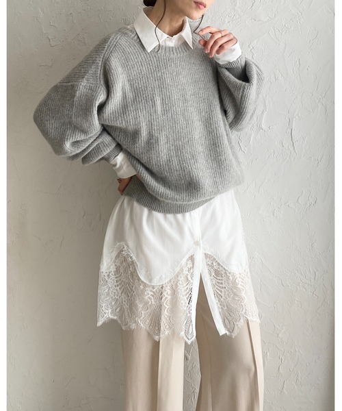 She's Closet(シーズクローゼット)の「長袖 裾レースドッキング ロングシャツ ブラウス(シャツ/ブラウス・レディース・ホワイト/ブラック・FREE)」の16枚目の写真