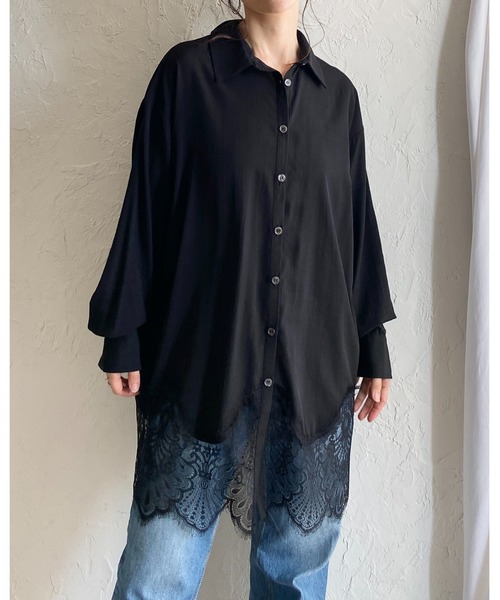 She's Closet(シーズクローゼット)の「長袖 裾レースドッキング ロングシャツ ブラウス(シャツ/ブラウス・レディース・ホワイト/ブラック・FREE)」の20枚目の写真
