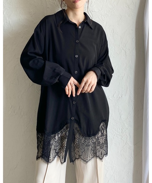 She's Closet(シーズクローゼット)の「長袖 裾レースドッキング ロングシャツ ブラウス(シャツ/ブラウス・レディース・ホワイト/ブラック・FREE)」の21枚目の写真