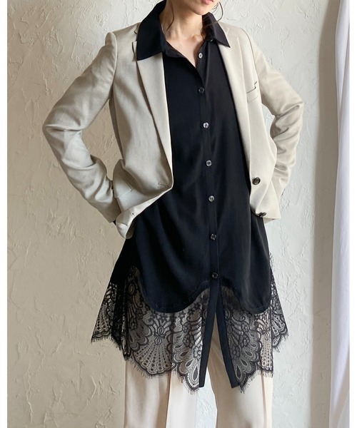She's Closet(シーズクローゼット)の「長袖 裾レースドッキング ロングシャツ ブラウス(シャツ/ブラウス・レディース・ホワイト/ブラック・FREE)」の22枚目の写真