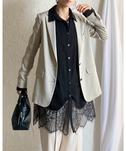 She's Closet(シーズクローゼット)の「長袖 裾レースドッキング ロングシャツ ブラウス(シャツ/ブラウス・レディース・ホワイト/ブラック・FREE)」の3枚目の写真