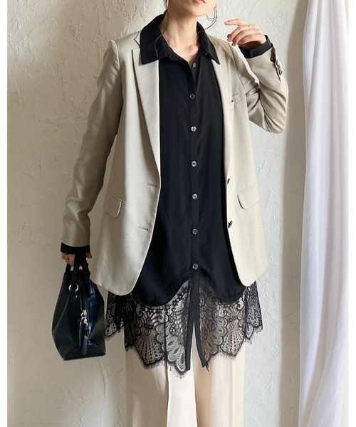 She's Closet(シーズクローゼット)の「長袖 裾レースドッキング ロングシャツ ブラウス(シャツ/ブラウス・レディース・ホワイト/ブラック・FREE)」の5枚目の写真