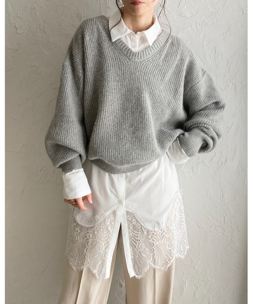 She's Closet(シーズクローゼット)の「長袖 裾レースドッキング ロングシャツ ブラウス(シャツ/ブラウス・レディース・ホワイト/ブラック・FREE)」の6枚目の写真