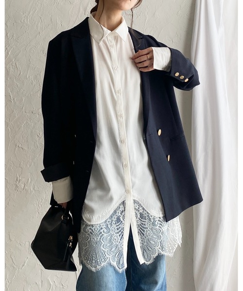 She's Closet(シーズクローゼット)の「長袖 裾レースドッキング ロングシャツ ブラウス(シャツ/ブラウス・レディース・ホワイト/ブラック・FREE)」の7枚目の写真