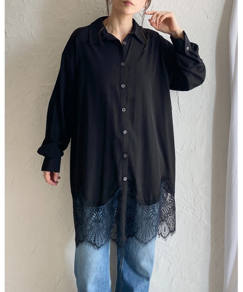 She's Closet(シーズクローゼット)の「長袖 裾レースドッキング ロングシャツ ブラウス(シャツ/ブラウス・レディース・ホワイト/ブラック・FREE)」の8枚目の写真