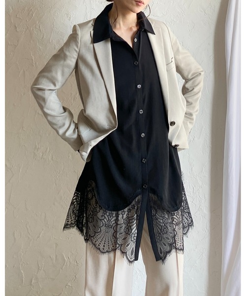 She's Closet(シーズクローゼット)の「長袖 裾レースドッキング ロングシャツ ブラウス(シャツ/ブラウス・レディース・ホワイト/ブラック・FREE)」の9枚目の写真