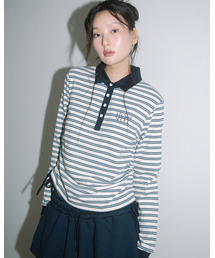 STRIPE SHIRRING RUGBY L/S TEE(IVORY)