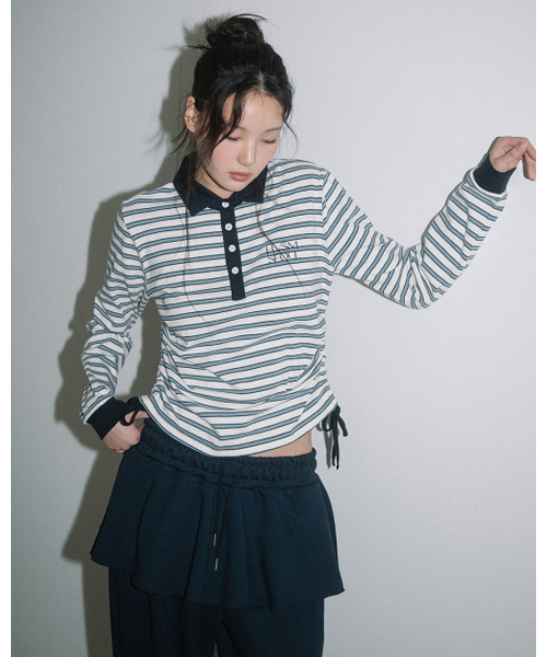 HAVISM（ヘビズム）の「STRIPE SHIRRING RUGBY L/S TEE(IVORY)（ポロシャツ・レディース・その他・ONE SIZE）」の2枚目の写真