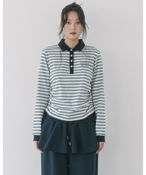 HAVISM（ヘビズム）の「STRIPE SHIRRING RUGBY L/S TEE(IVORY)（ポロシャツ・レディース・その他・ONE SIZE）」の5枚目の写真