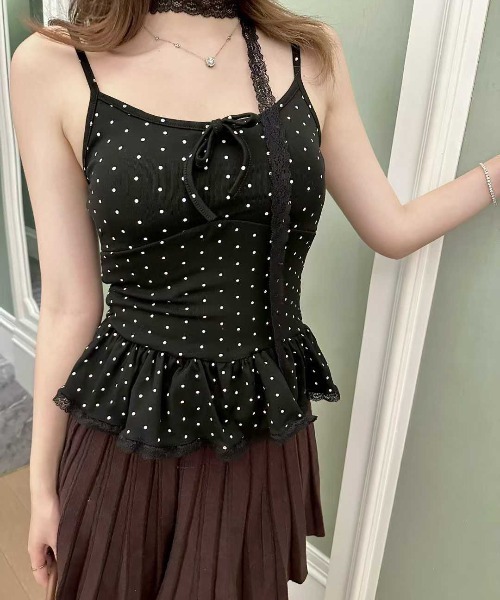 almo（アルモ）の「【LAMPOON】ドットフリルキャミソール（キャミソール・レディース・グレー/ホワイト/ブラック・FREE）」の2枚目の写真