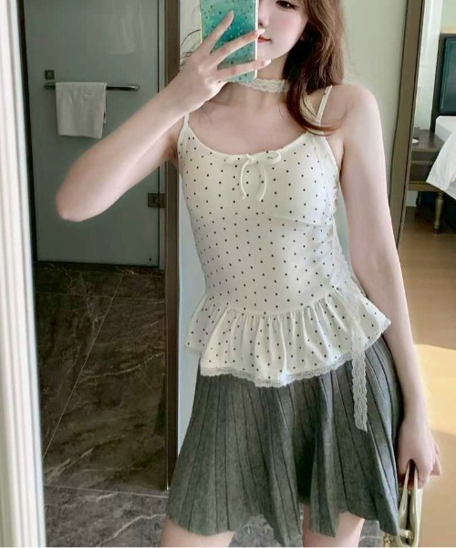 almo（アルモ）の「【LAMPOON】ドットフリルキャミソール（キャミソール・レディース・グレー/ホワイト/ブラック・FREE）」の4枚目の写真