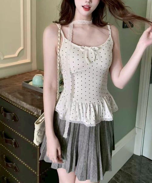 almo（アルモ）の「【LAMPOON】ドットフリルキャミソール（キャミソール・レディース・グレー/ホワイト/ブラック・FREE）」の5枚目の写真