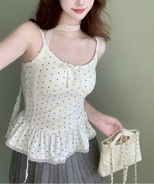 almo（アルモ）の「【LAMPOON】ドットフリルキャミソール（キャミソール・レディース・グレー/ホワイト/ブラック・FREE）」の6枚目の写真