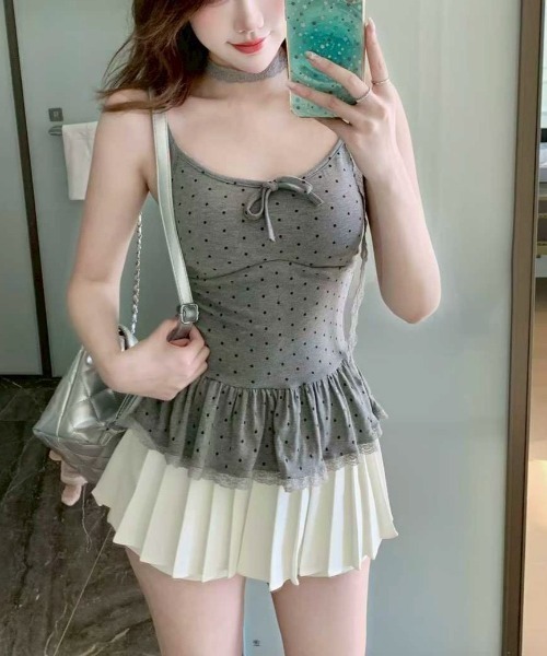 almo（アルモ）の「【LAMPOON】ドットフリルキャミソール（キャミソール・レディース・グレー/ホワイト/ブラック・FREE）」の8枚目の写真