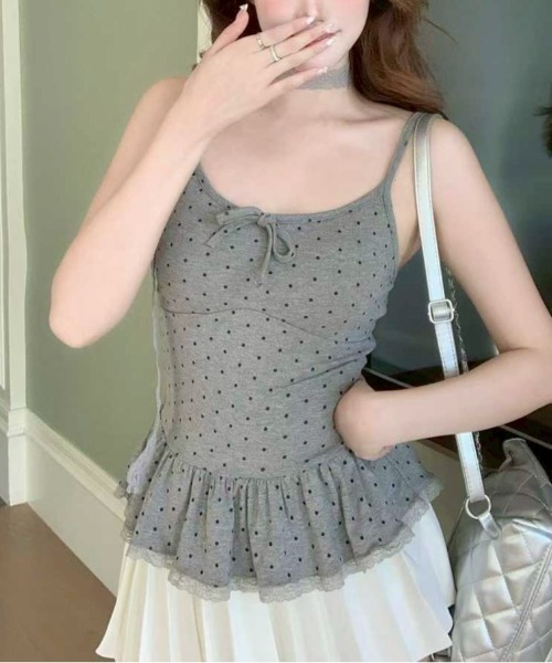 almo（アルモ）の「【LAMPOON】ドットフリルキャミソール（キャミソール・レディース・グレー/ホワイト/ブラック・FREE）」の10枚目の写真