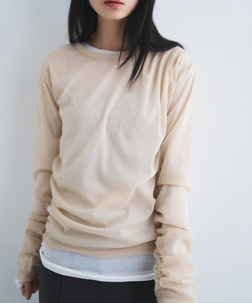 CODE A（コードエー）の「sheer combi layer tops（Tシャツ/カットソー・レディース・ライトグレー/チャコールグレー/ライトベージュ・00）」の3枚目の写真