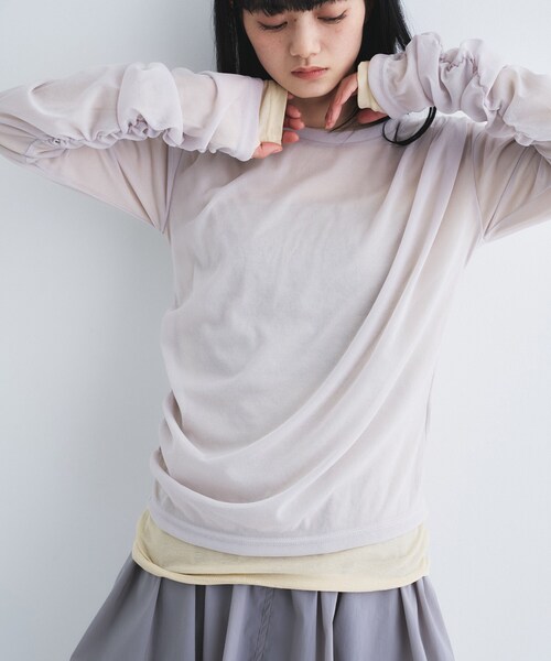 CODE A（コードエー）の「sheer combi layer tops（Tシャツ/カットソー・レディース・ライトグレー/チャコールグレー/ライトベージュ・00）」の13枚目の写真