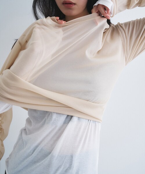 CODE A（コードエー）の「sheer combi layer tops（Tシャツ/カットソー・レディース・ライトグレー/チャコールグレー/ライトベージュ・00）」の10枚目の写真