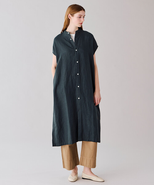 ORCIVAL（オーシバル）の「ORCIVAL | リネン フレンチスリーブ シャツワンピース WOMEN（ワンピース・レディース・チャコール/ネイビー/イエロー・1）」の7枚目の写真