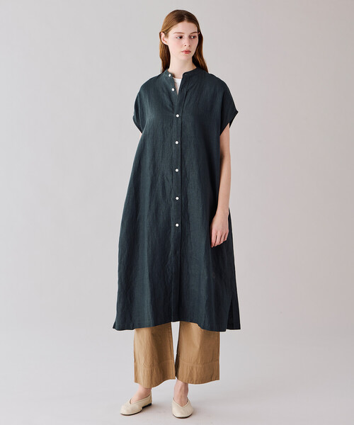 ORCIVAL（オーシバル）の「ORCIVAL | リネン フレンチスリーブ シャツワンピース WOMEN（ワンピース・レディース・チャコール/ネイビー/イエロー・1）」の2枚目の写真