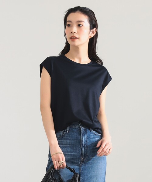 Demi-Luxe BEAMS（デミルクス ビームス）の「コットン シルク フレンチスリーブ Tシャツ（Tシャツ/カットソー・レディース・ネイビー/ホワイト・ONE SIZE）」の16枚目の写真