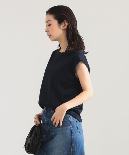 Demi-Luxe BEAMS（デミルクス ビームス）の「コットン シルク フレンチスリーブ Tシャツ（Tシャツ/カットソー・レディース・ネイビー/ホワイト・ONE SIZE）」の15枚目の写真