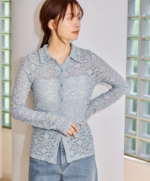 mysty woman | 【WEB限定】透かしフラワーポロカーディガン 667611(Tシャツ/カットソー)