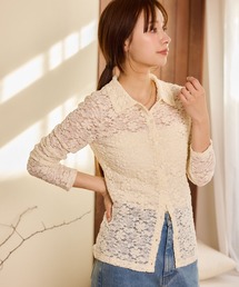 mysty woman | 【WEB限定】透かしフラワーポロカーディガン　667611(Tシャツ/カットソー)