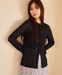 mysty woman | 【WEB限定】透かしフラワーポロカーディガン 667611(Tシャツ/カットソー)