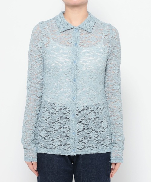 mysty woman（ミスティウーマン）の「【WEB限定】透かしフラワーポロカーディガン　667611（Tシャツ/カットソー・レディース・サックスブルー/ブラック/アイボリー・FREE）」の11枚目の写真