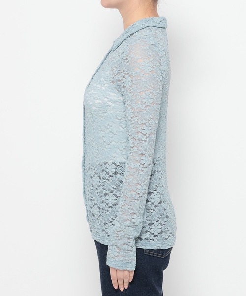 mysty woman（ミスティウーマン）の「【WEB限定】透かしフラワーポロカーディガン　667611（Tシャツ/カットソー・レディース・サックスブルー/ブラック/アイボリー・FREE）」の12枚目の写真