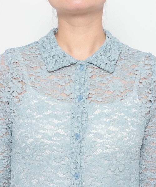 mysty woman（ミスティウーマン）の「【WEB限定】透かしフラワーポロカーディガン　667611（Tシャツ/カットソー・レディース・サックスブルー/ブラック/アイボリー・FREE）」の14枚目の写真