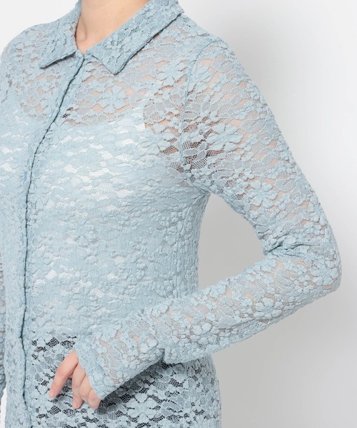 mysty woman（ミスティウーマン）の「【WEB限定】透かしフラワーポロカーディガン　667611（Tシャツ/カットソー・レディース・サックスブルー/ブラック/アイボリー・FREE）」の15枚目の写真