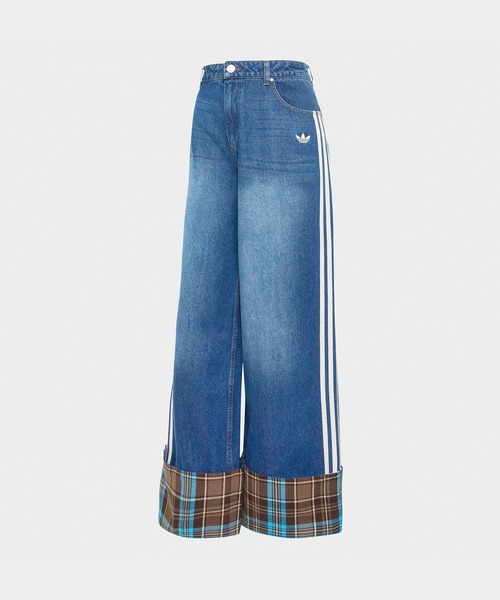 adidas/アディダス チェック シーム付きビンテージ ワイド レッグ