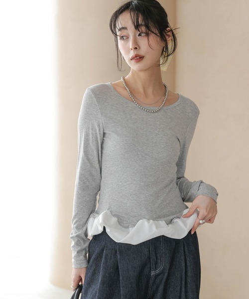 La-gemme(ラジェム)の「バルーンフリルヘムトップス(Tシャツ/カットソー・レディース・ブラック/グレー/ホワイト・フリー)」の1枚目の写真