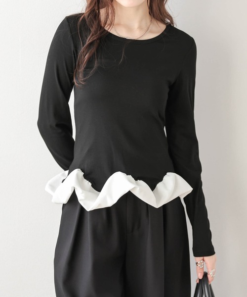 La-gemme(ラジェム)の「バルーンフリルヘムトップス(Tシャツ/カットソー・レディース・ブラック/グレー/ホワイト・フリー)」の3枚目の写真