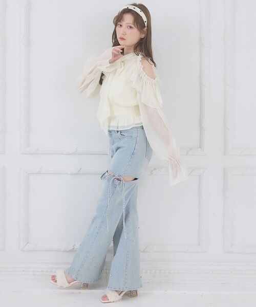 MAJESTIC LEGON（マジェスティックレゴン）の「アメスリフリルリボンブラウス（シャツ/ブラウス・レディース・アイボリー/ミント/ピンク/ライトグレー・MEDIUM）」の8枚目の写真