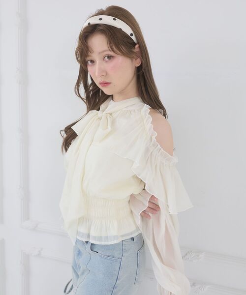 MAJESTIC LEGON（マジェスティックレゴン）の「アメスリフリルリボンブラウス（シャツ/ブラウス・レディース・アイボリー/ミント/ピンク/ライトグレー・MEDIUM）」の11枚目の写真