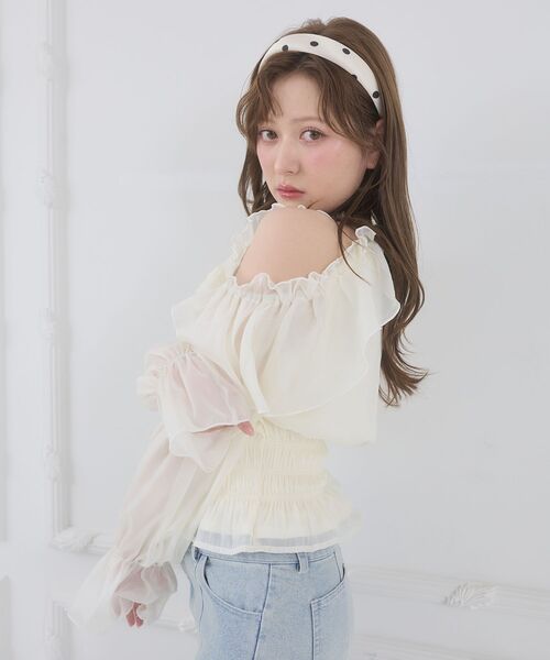 MAJESTIC LEGON（マジェスティックレゴン）の「アメスリフリルリボンブラウス（シャツ/ブラウス・レディース・アイボリー/ミント/ピンク/ライトグレー・MEDIUM）」の12枚目の写真