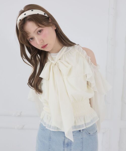 MAJESTIC LEGON（マジェスティックレゴン）の「アメスリフリルリボンブラウス（シャツ/ブラウス・レディース・アイボリー/ミント/ピンク/ライトグレー・MEDIUM）」の13枚目の写真