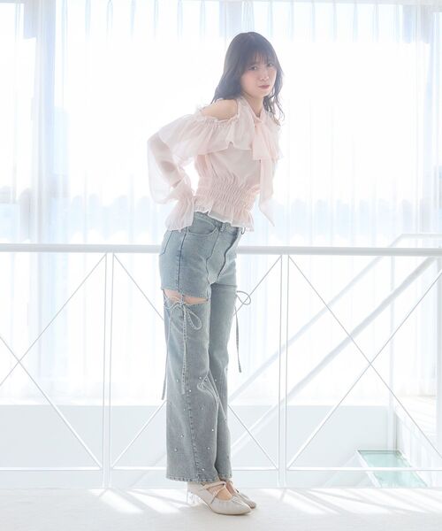 MAJESTIC LEGON（マジェスティックレゴン）の「アメスリフリルリボンブラウス（シャツ/ブラウス・レディース・アイボリー/ミント/ピンク/ライトグレー・MEDIUM）」の14枚目の写真